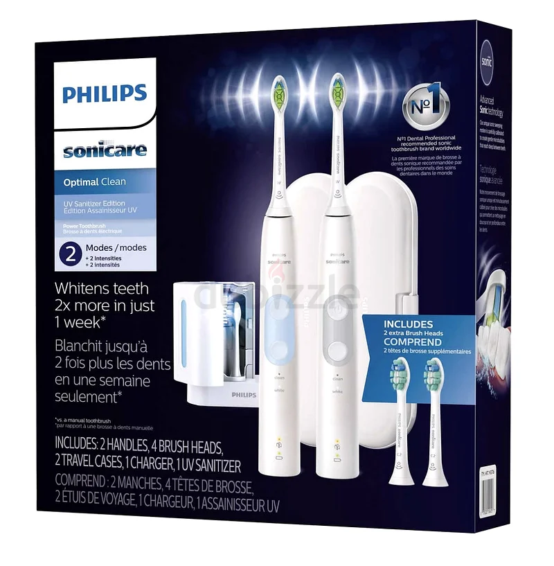 hilips Sonicare Optimal Clean Rechargeable Sonic Power Toothbrush, UV Sanitizer Edition - Pack of 263242686750083114