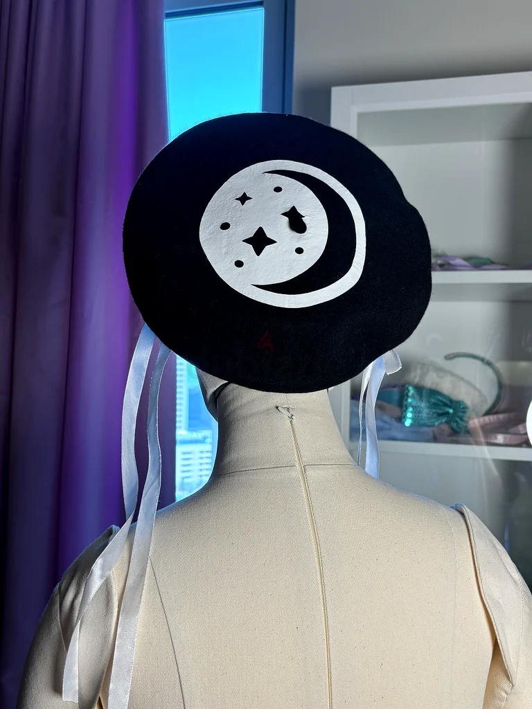 Chic Black Beret with Colorful Butterflies / moon phases63240640060291112
