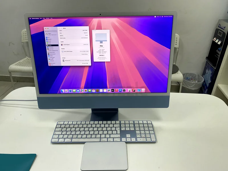 iMac M1 بحجم 24 بوصة، ذاكرة وصول عشوائي بسعة 16 جيجابايت، وسعة تخزين SSD بحجم 1 تيرابايت63167119594881111
