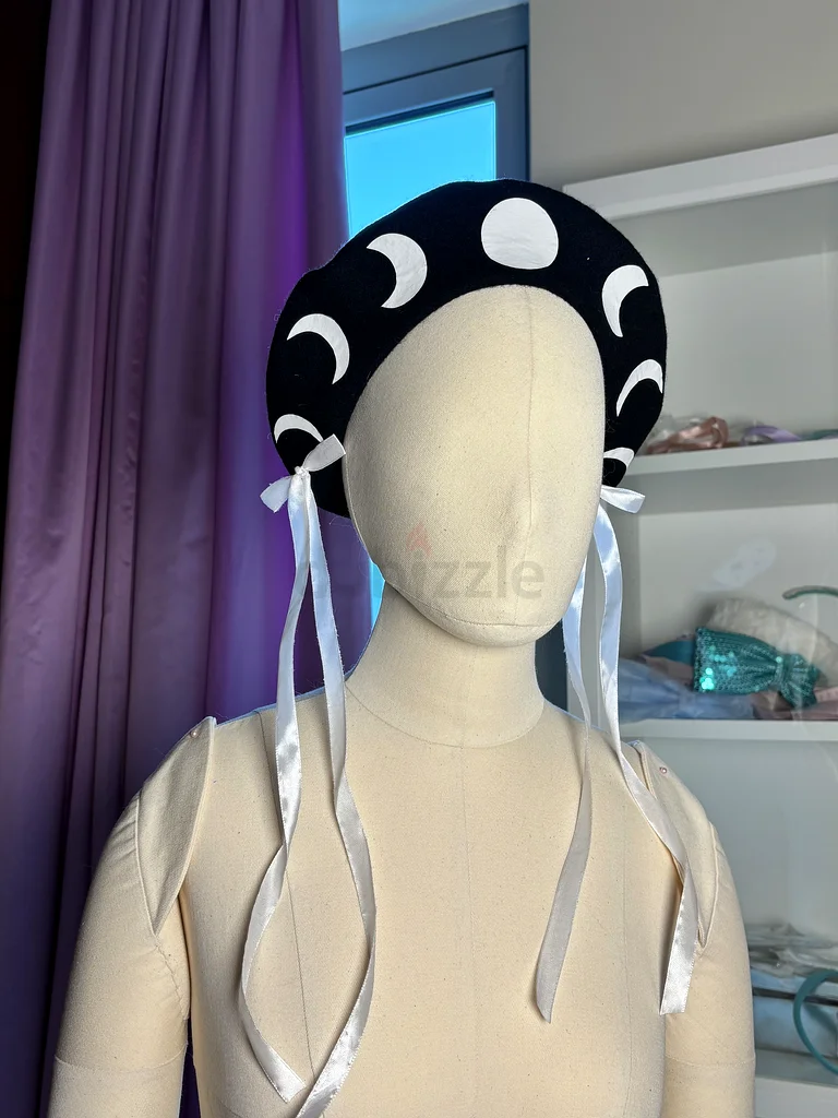 Chic Black Beret with Colorful Butterflies / moon phases63240640060291111