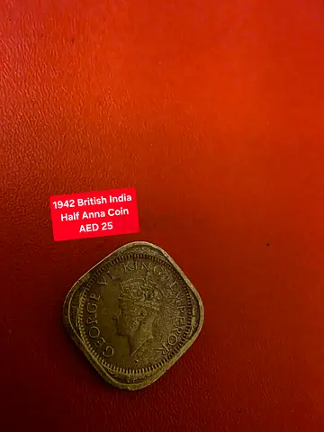 1942 British India Half Anna Coin