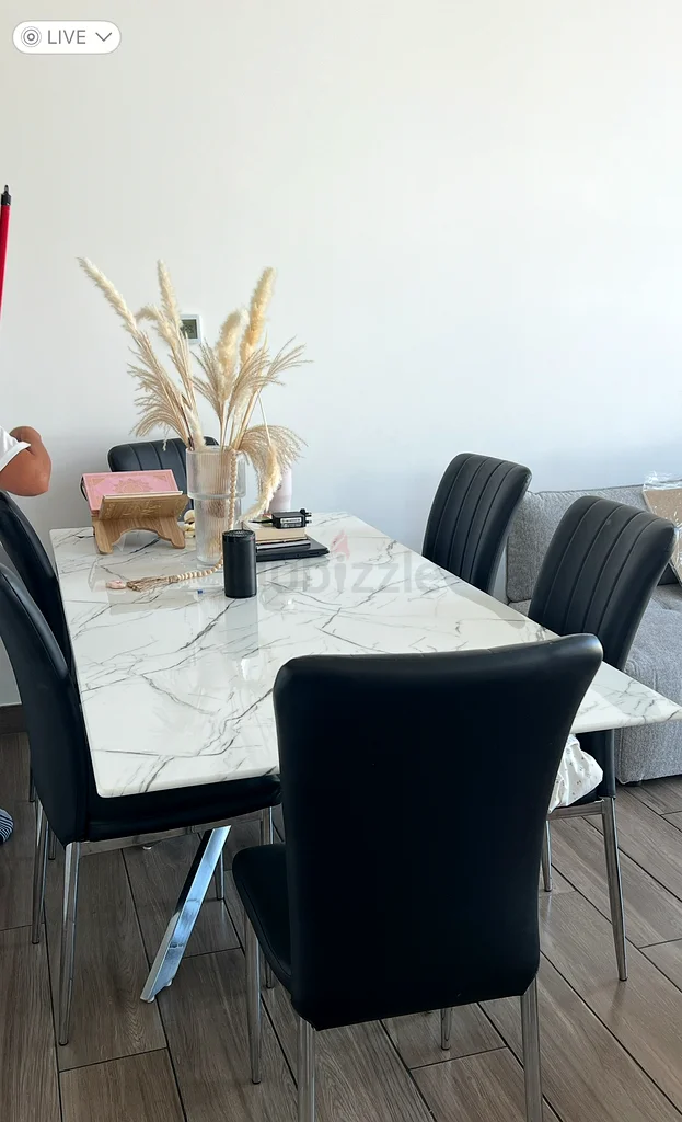 Stylish Modern Dining Table Set with Elegant 6Black Chairs63216835797378111