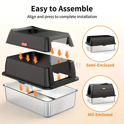 XL Stainless Steel Cat Litter Box – High-Walled, Non-Stick, Enclosed Design – Dual Entry for Active