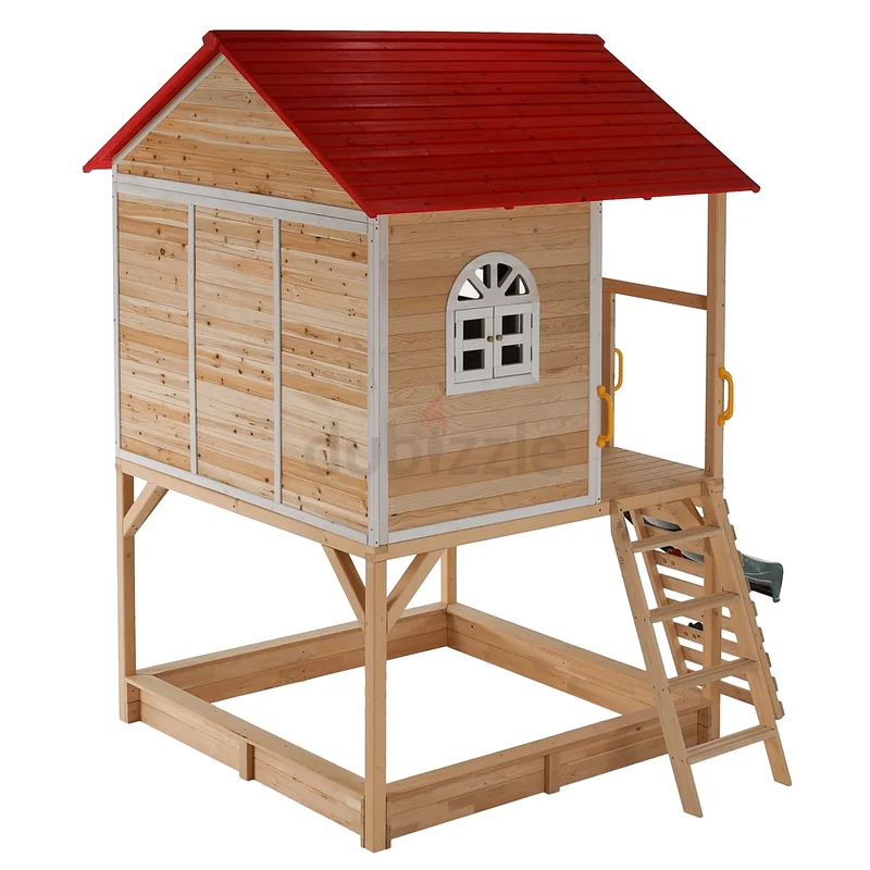 Wooden playhouse with slide AND climbing wall63205355655683114