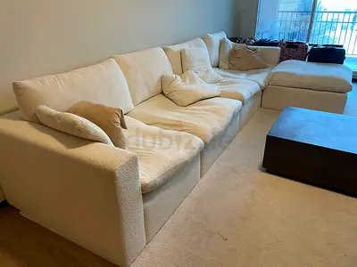 Cloud feather filled Five ___ pieces Sofa Set with footstool perfect Condition