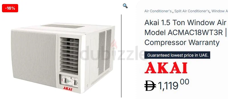 مكيف هواء نافذة AKAI 1.563247241857409112
