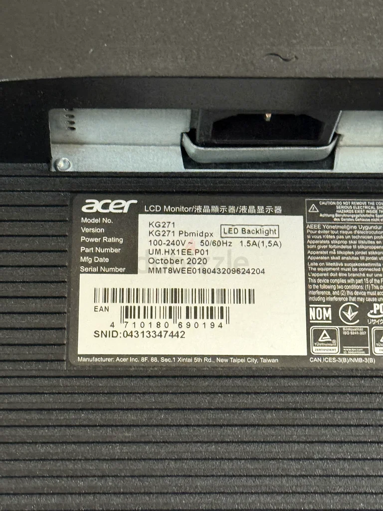 Acer KG271 27inches 165 Hz Full HD63196636646658112