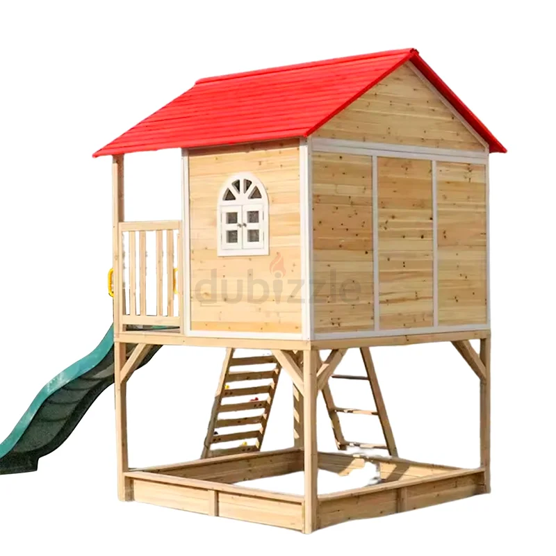 Wooden playhouse with slide AND climbing wall63205355655683113