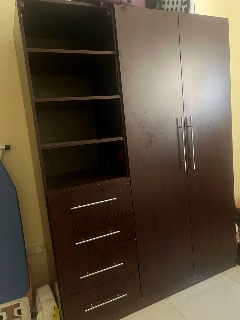 Elegant Dark Wood Wardrobe with Shelves and Drawers63179861510019112