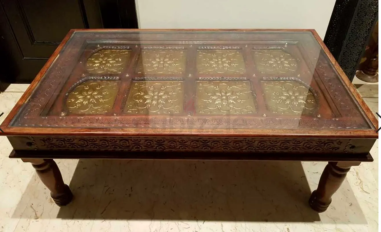 Solid Wood Coffee Table with Glass Top