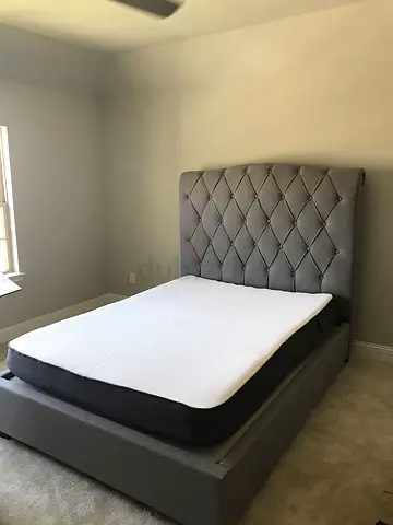 Elegant Upholstered Queen Size Bed with Plush Headboard