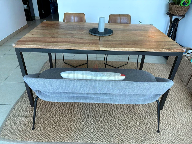 Stylish Wooden Dining Table with Metal Legs from West Elm. Extendable.63217824108290111