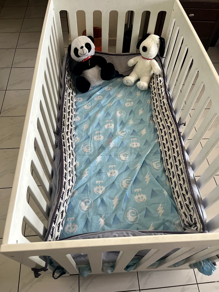 Charming White Crib with mattress and protector.63206882582146111