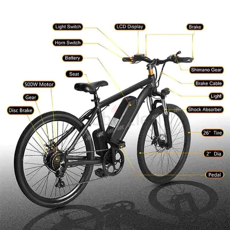 36v 48V 350w Motor Shimano 7 Speed 26 Inch Removable Battery Electric Bicycle Ebike Mtb63198631274241113