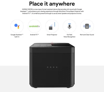 Humax Vision Ultra Short Throw Projector  Smart Speaker with Google TV | All-in-One Home Theater