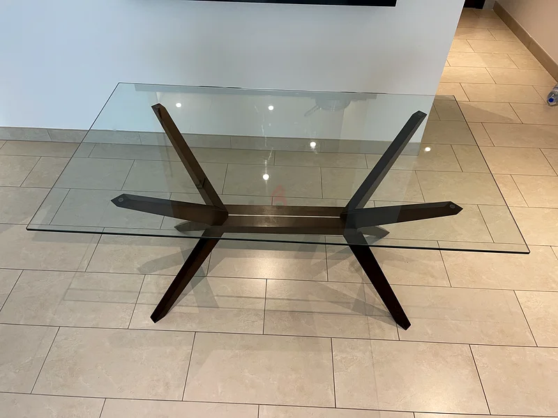Glass Dining Table with Wooden Legs - Excellent Condition + 4 Chairs63209351825667111
