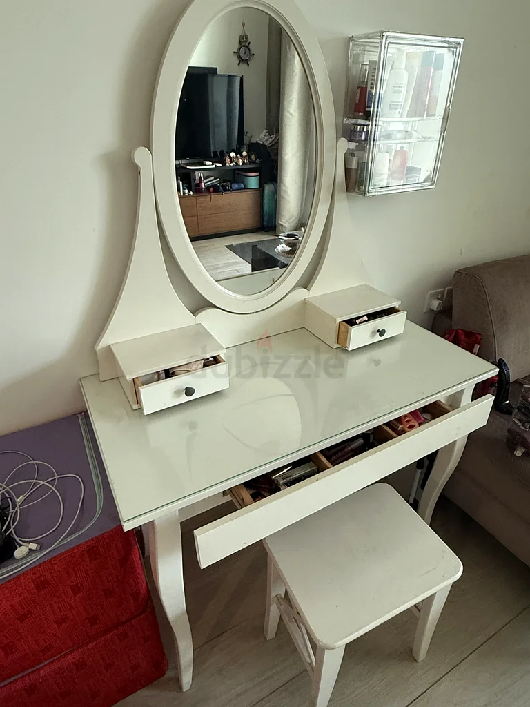 IKEA - Elegant White Dressing Table with Mirror and Stool and other accessories63209351981059112