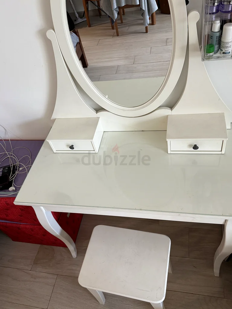 IKEA - Elegant White Dressing Table with Mirror and Stool and other accessories63209351981059111