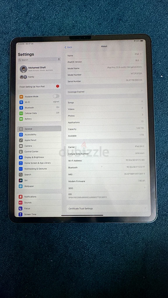 Apple iPad Pro 12.9 - 3Generation 1 TB storage63215383084417114