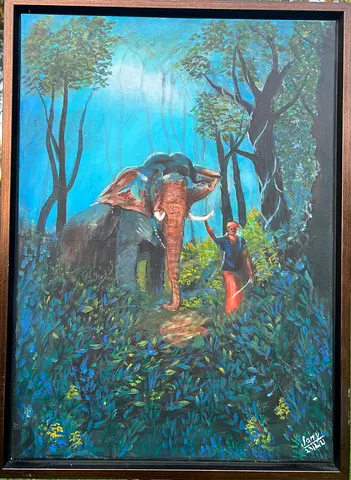Majestic Elephant Encounter - Stunning Framed Paintng