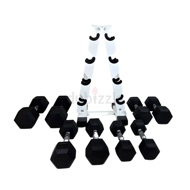 HEXAGON DUMBBELL SET TOTAL 50KG SET WITH RACK(PAIRS OF 2.5,5,7.5,10KG SET).63198630612225114
