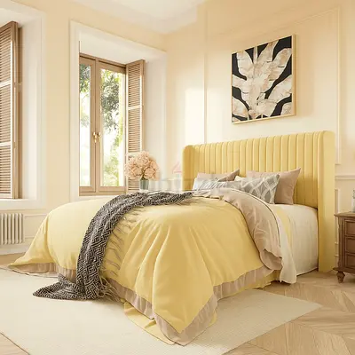 Chic Yellow Bedroom Set with Modern Velvet Bed