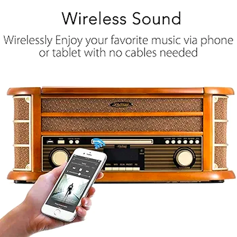 Shuman Vintage 8-in-1 Wireless Music Centre with Remote Control, DAB Digital/FM Radio, 3-Speed Turnt63198146056067111