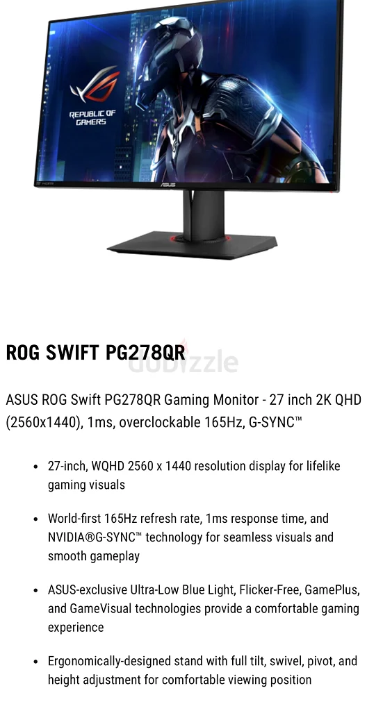 Asus ROG Swift 27” PG278QR Gaming Monitor63196636626817112