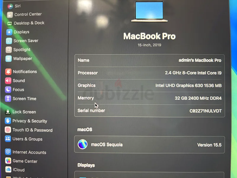 Macbook Pro 2019 15.6” i9 32gb Ram 512gb63197646038915111