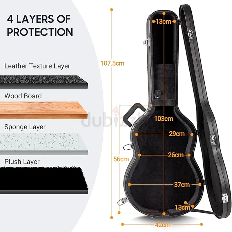 Acoustic Guitar Case Anti-Shock Waterproof Stable Curved Guitar Bag with Key Lock Folk Guitar63202686721283112