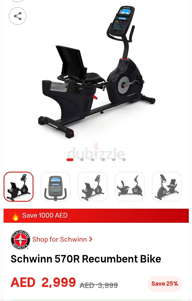 New price: AED 2,999 – Now only AED 999   Schwinn 570R Recumbent Bike63198150497537112