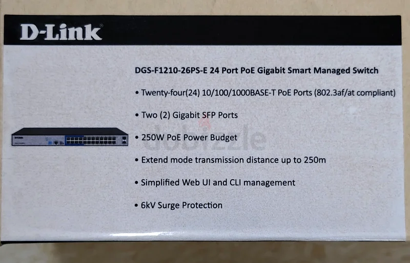 جهاز تبديل D-link الجديد بالكامل مكوّن من 24 منفذ PoE قابل للإدارة (DGS-F1210-26PS-E) - 450 درهم إماراتي فقط!63196148503682114