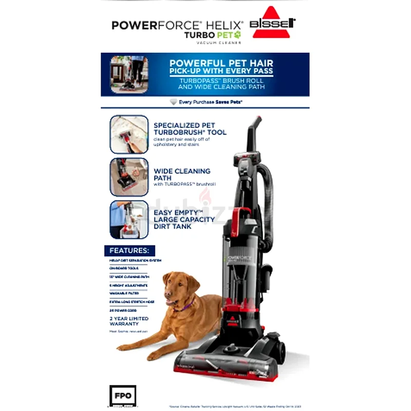 BISSELL Upright Vacuum, PowerForce Helix Turbo Pet, Pet Friendly, Bagless, Hard Floor and Carpet, Wi63197651212802111