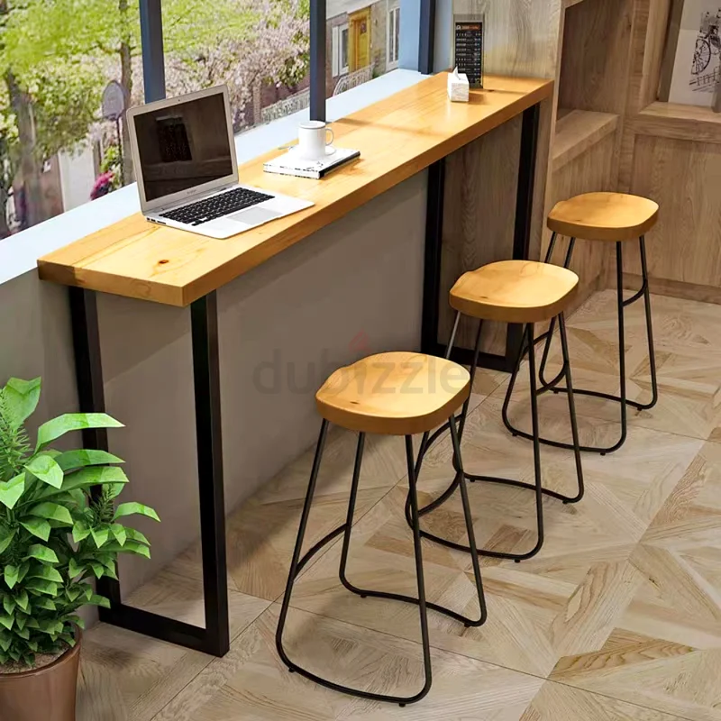 Wood Bar Table Solid Wood Classic Metal Frame Beige 150x45x105 cm Ideal for Kitchen Island Pub Count63209353369859111