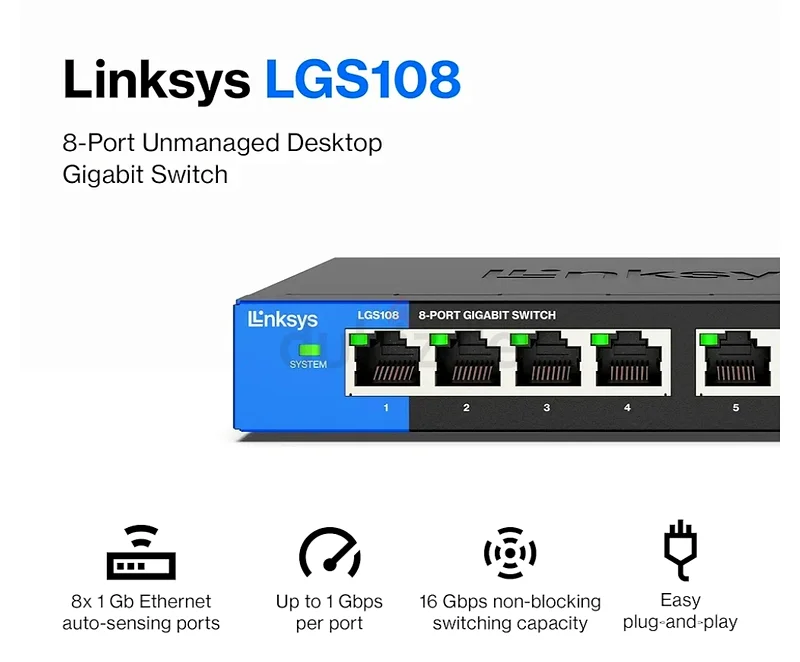 Linksys LGS108 – 8-Port Business Switch – AED 100 • BRAND NEW - in Box.63196148542978111