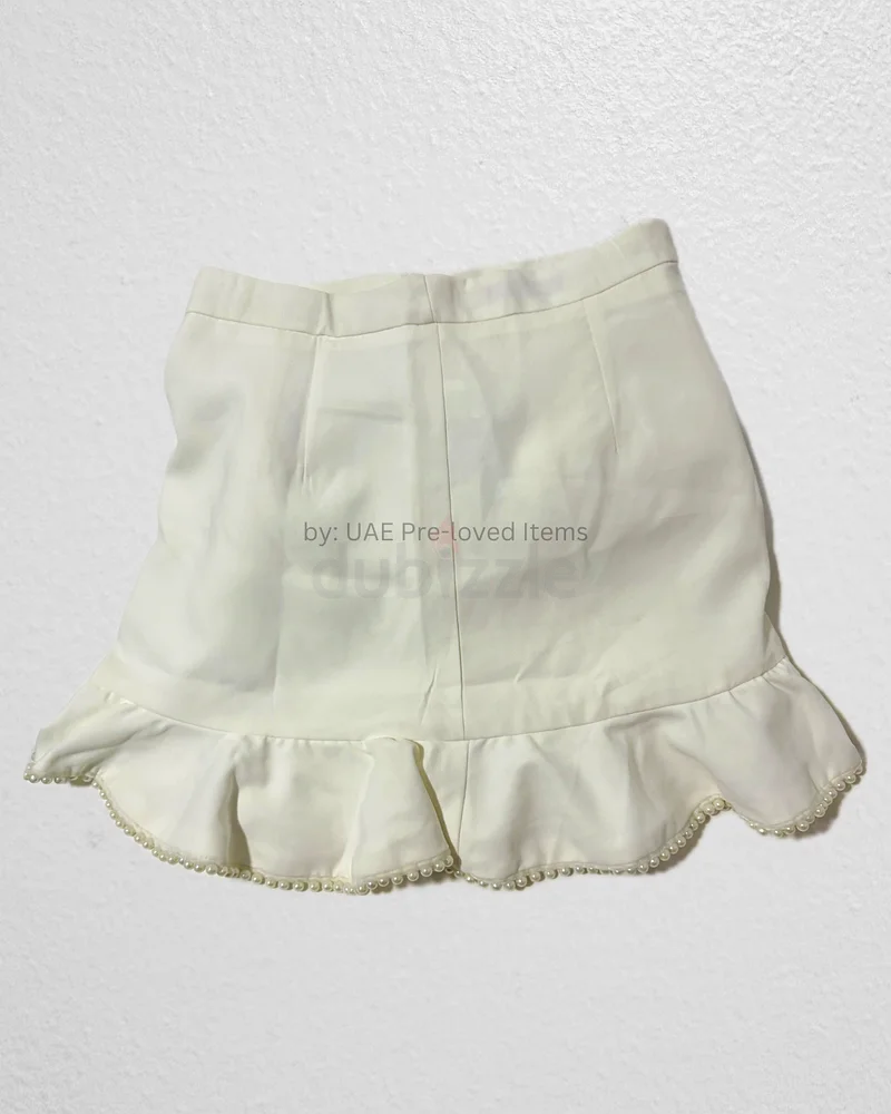 Branded Chic Satin Ruffled Skirt with Slit  Pearl Detail63201172915201112