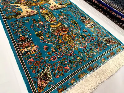 83 x 119 cm | new Beautiful Persian Silk Carpet Maharaja Qom Design