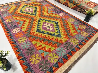 104 x 151 cm | New Handmade Turkmen Kilim Purple Orange