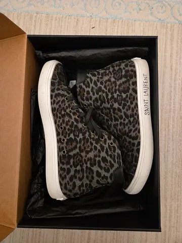 Yves Saint Laurent Stylish Leopard Print High-Top Sneakers for Sale!