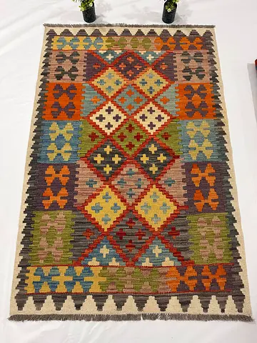 101 x 148 cm | New Handmde Turkmen Kilim Beige Grey