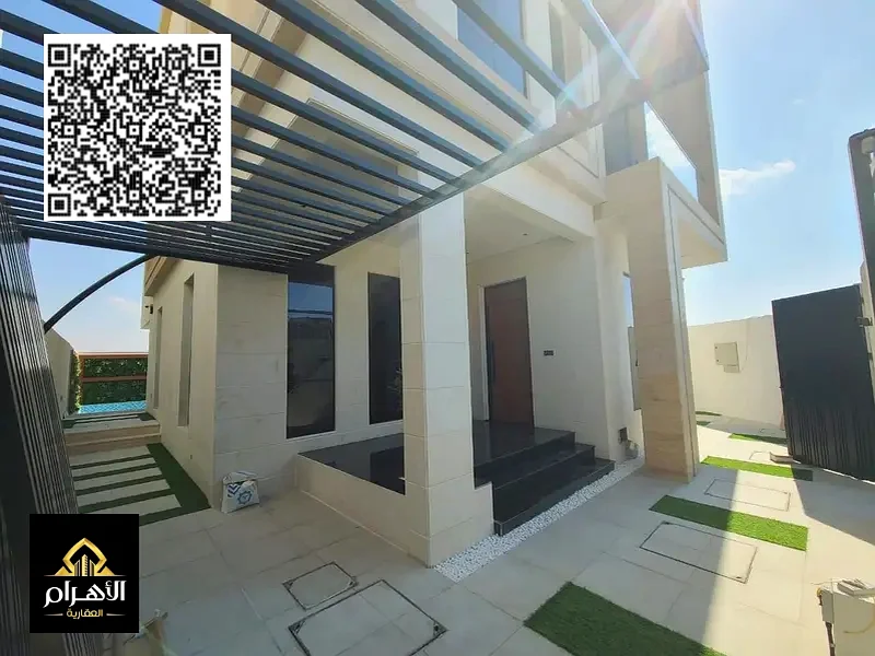 Modern villa with 5BR, with a pool and a roof, including water, electricity, AC and reg fees, ALBahia,super deluxe finishing, freehold, bank financing63882220885506111