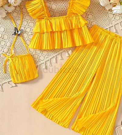 Vibrant Yellow Pleated Two-Piece Set - Perfect for Summer
