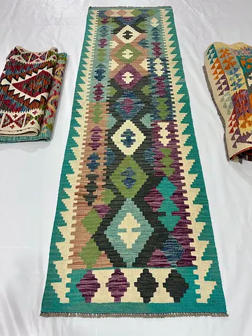 80 x 255 cm | New Handmade Turkmen Kilim Blue Purple