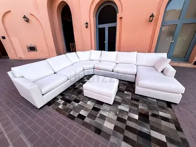 Crate and barrel Axis Stylish and Cozy U Shaped Sofa Set with Ottoman