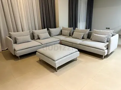 Ikea söderhamn corner six seat sofa with ottoman.
