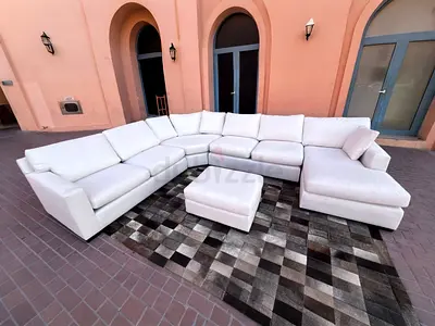 Crate and barrel Axis Luxurious White Sectional Sofa with Ottoman - Perfect for Your Living Room!