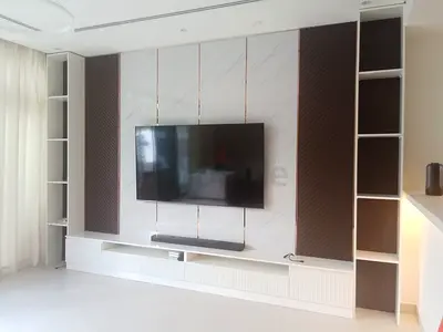 Modern TV Entertainment Center with Stylish Shelving