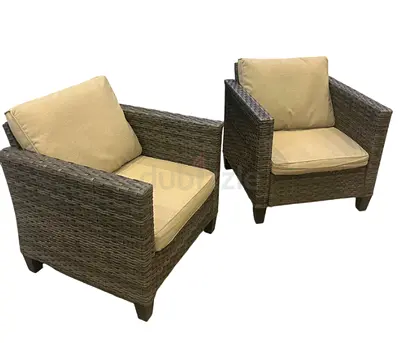 2-Pack Wicker Patio Outdoor Single Sofa with Beige Cushion