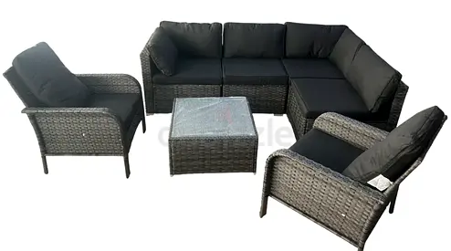 7-Piece Wicker Outdoor Patio Rattan Furniture Sectional Conversation Set with Black Cushion