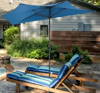 9 ft. Steel Half Round Patio Market Umbrella in Blue